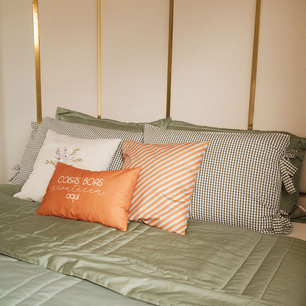 Fronha Farmhouse com Laços Xadrez Verde – 100% Algodão | UNIDADE