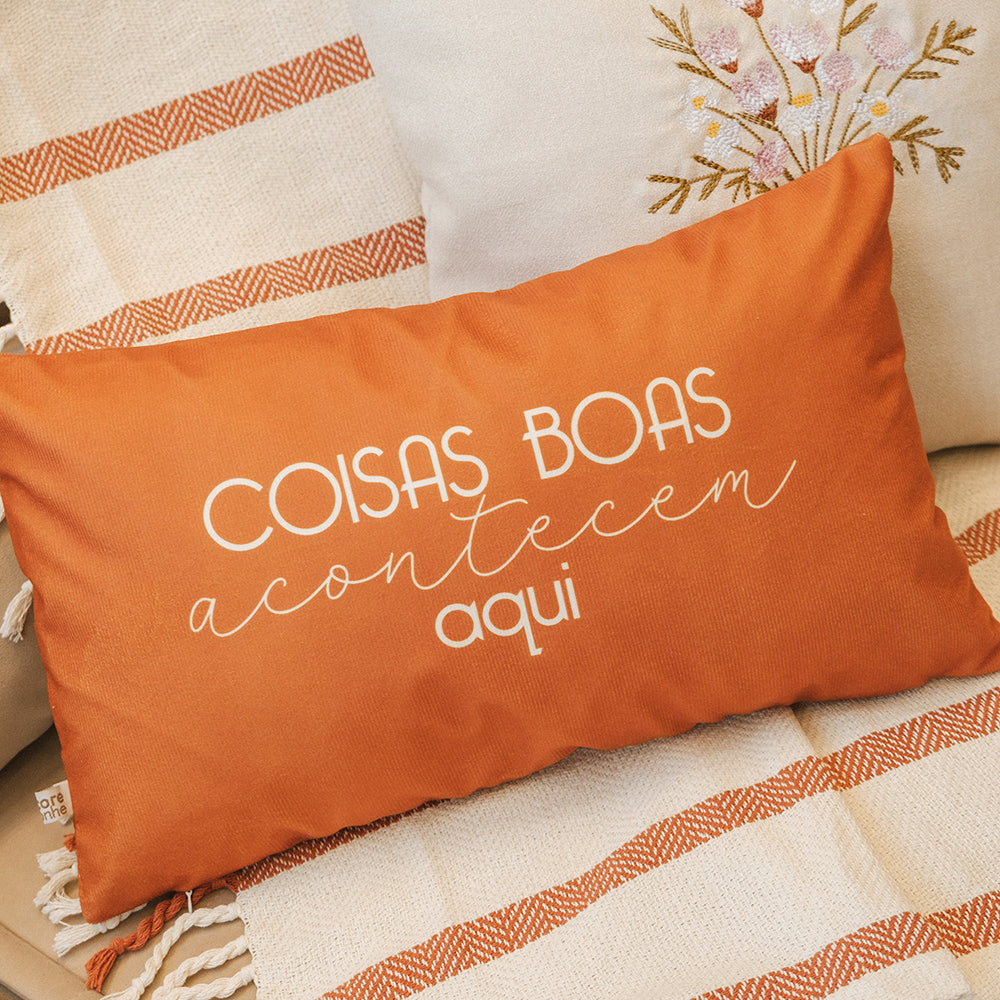 Kit 4 Capas de Almofadas Farmhouse Terracota & Verde com Bordado Floral + Baguete Frase