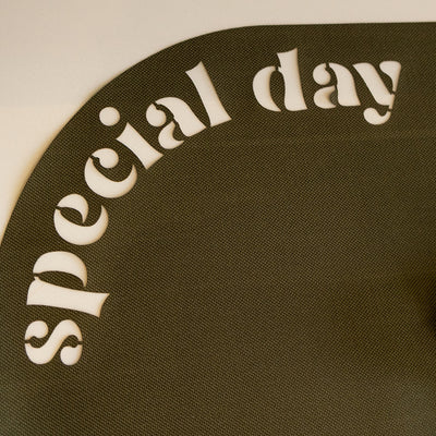 Kit Mesa Posta Special Day Verde Musgo com Guardanapo Bordado Tomate