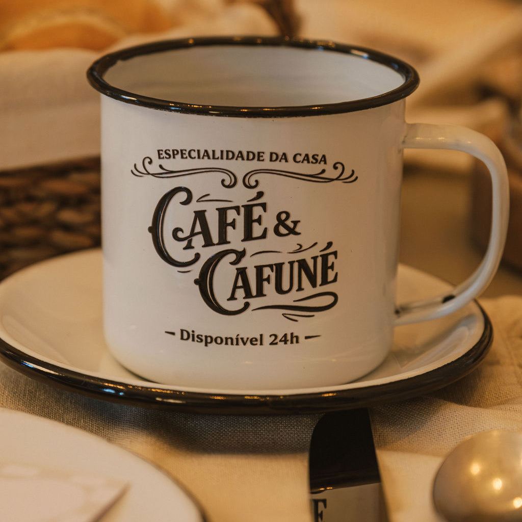 Caneca Esmaltada Retrô Café & Cafuné 350ml