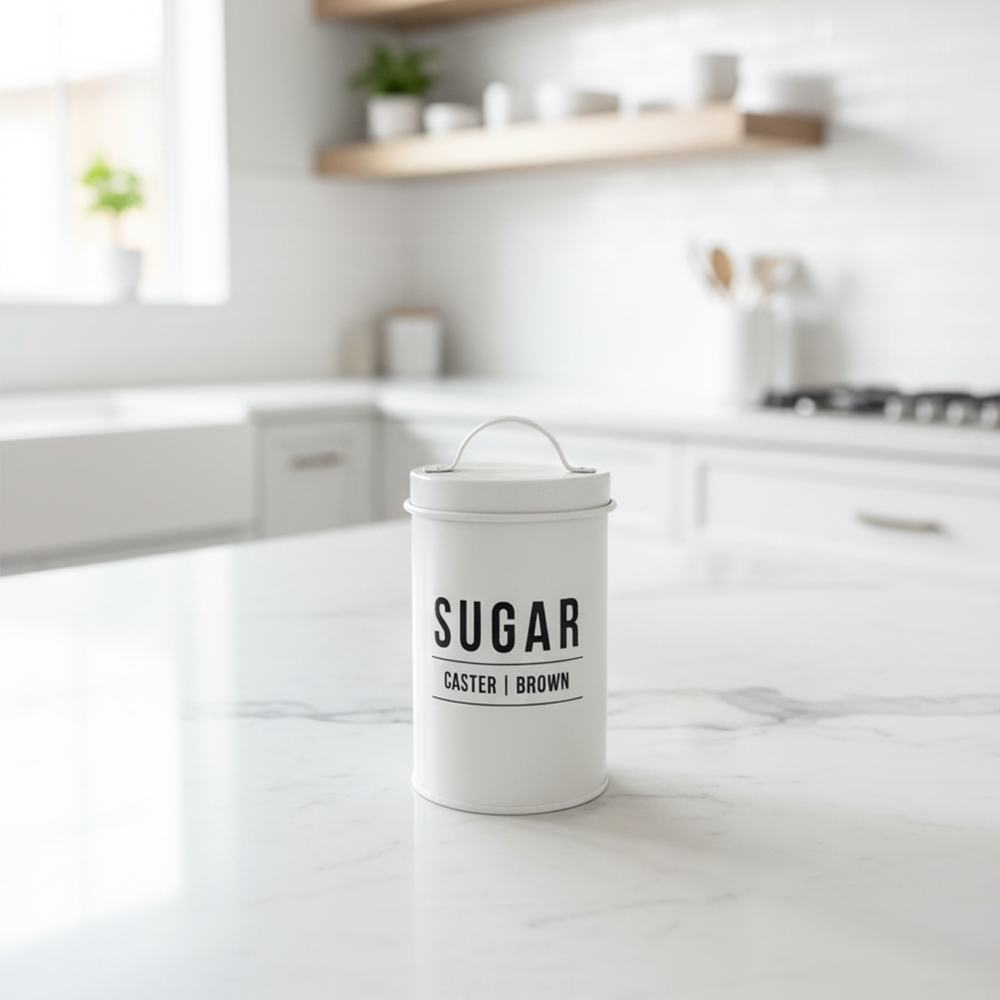 Pote para Açúcar em Aço Galvanizado – Branco Minimalista