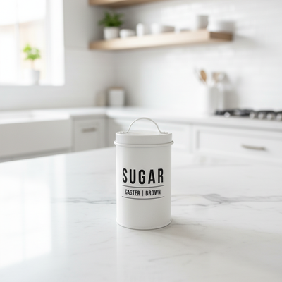Pote para Açúcar em Aço Galvanizado – Branco Minimalista