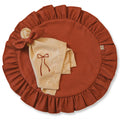 Kit Lugar Americano Redondo Terracota com Babado em Linho + Guardanapo Bordado Laço