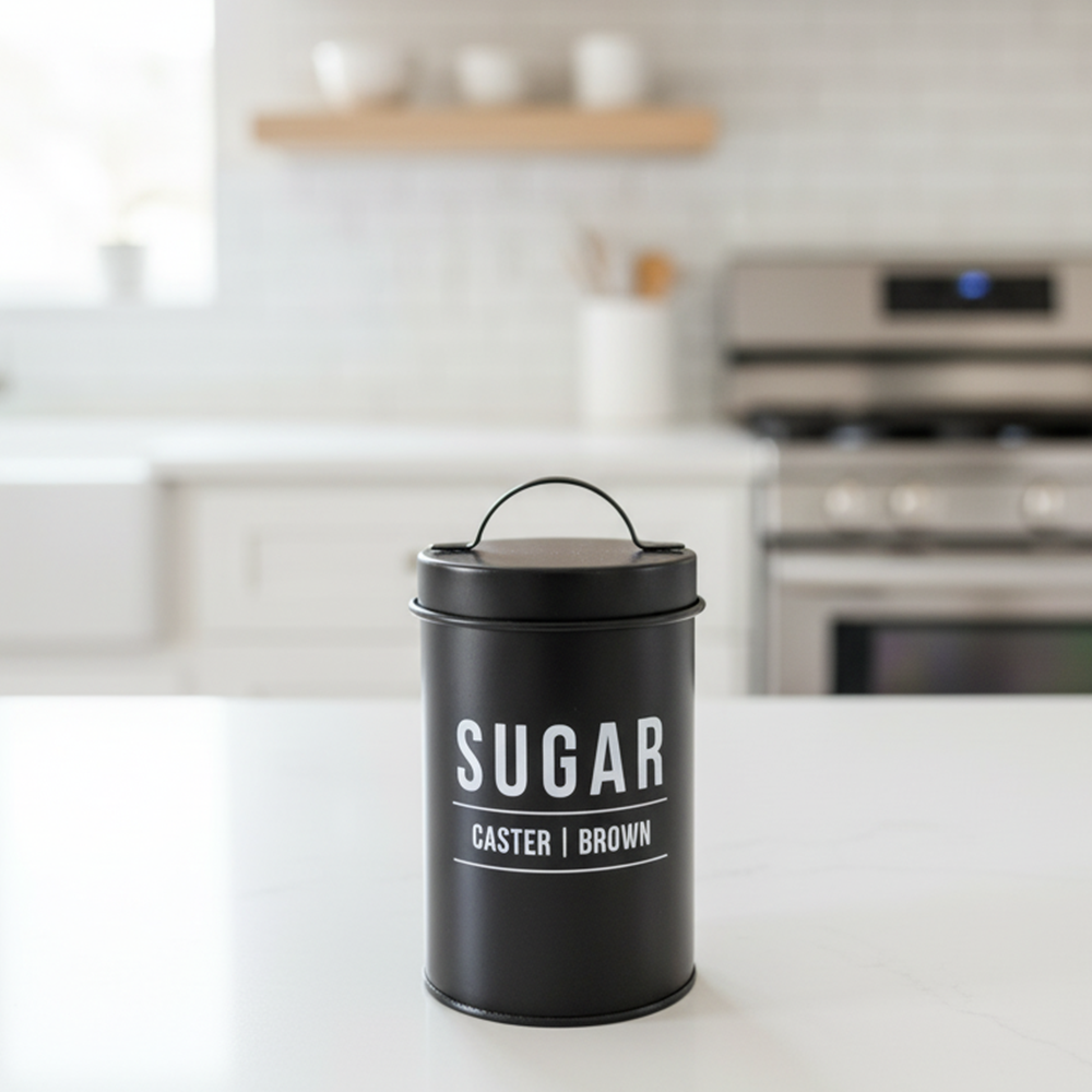 Pote para Açúcar em Aço Galvanizado – Preto Minimalista