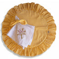 Kit Lugar Americano Redondo Xadrez Vichy Amarelo com Babado + Guardanapo Bordado Floral