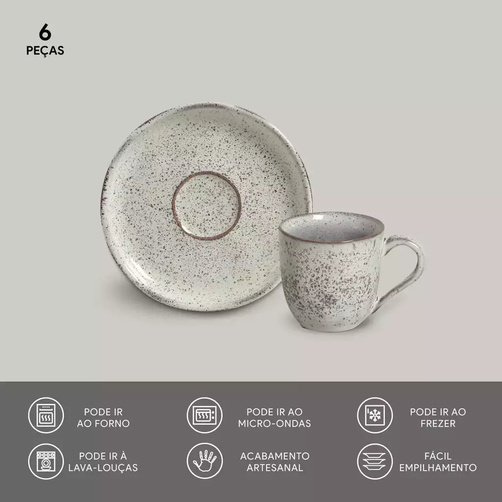 Conjunto com 6 Xícaras de Café com Pires Bio Pistache