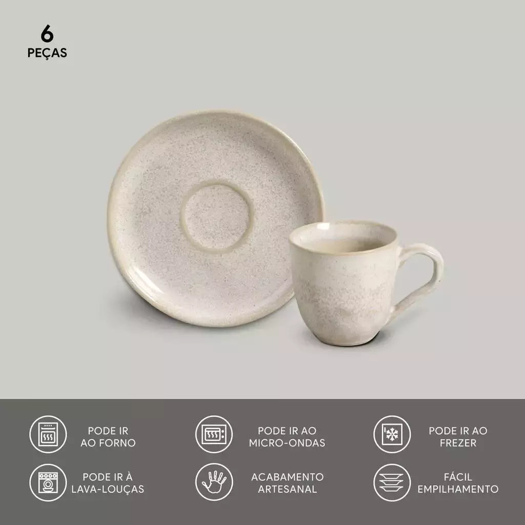 Conjunto com 6 Xícaras de Café com Pires Bio Latte
