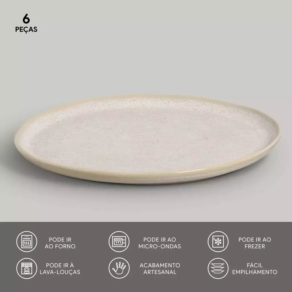 Conjunto com 6 Pratos Raso Bio Latte