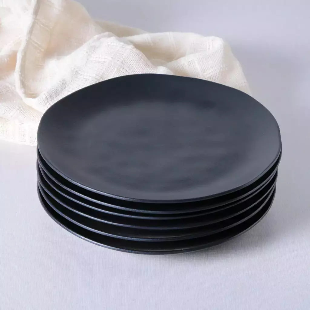 Conjunto com 6 Pratos Raso Orgânico Preto Matte