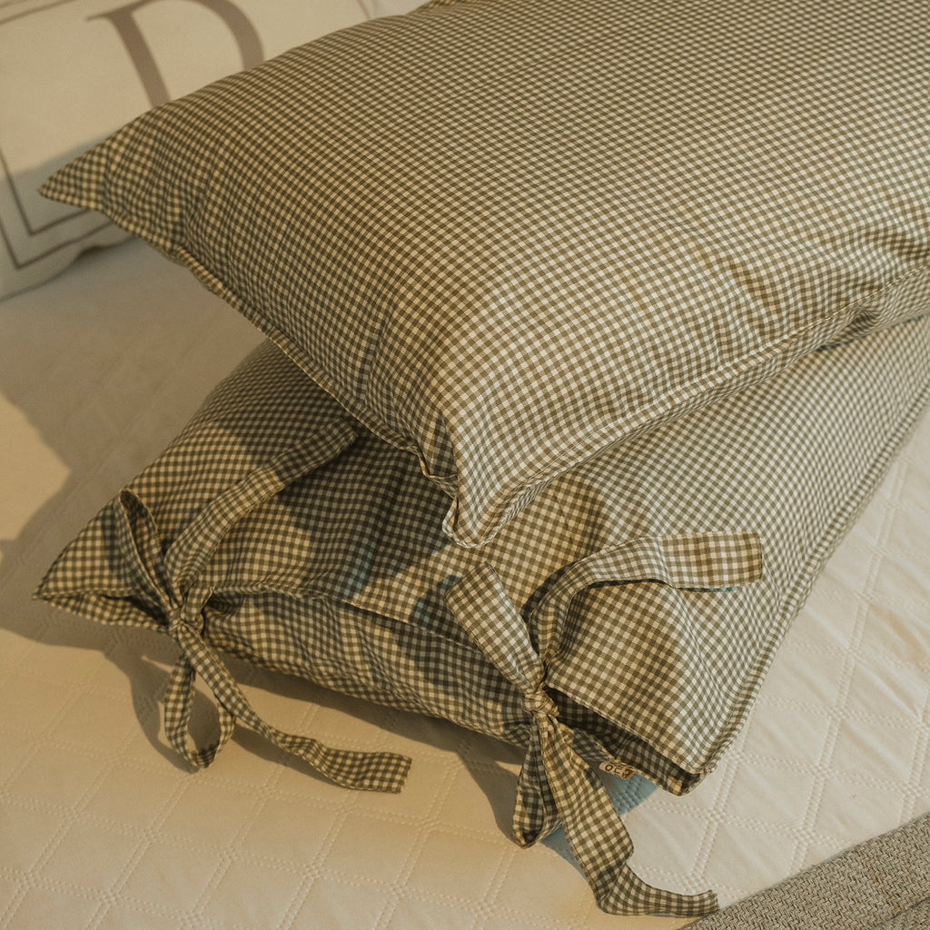 Fronha com Laço Xadrez Vichy Estilo Farmhouse 50x70 cm Verde - UNIDADE