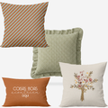 Kit 4 Capas de Almofadas Farmhouse Terracota & Verde com Bordado Floral + Baguete Frase