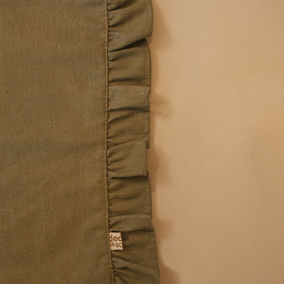 Kit Lugar Americano Linho Verde com Babado + Guardanapo Bordado Limão Siciliano