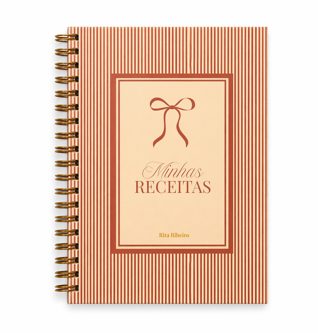 Caderno de Receitas Personalizado Listras e Laço Marrom