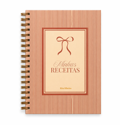 Caderno de Receitas Personalizado Listras e Laço Marrom