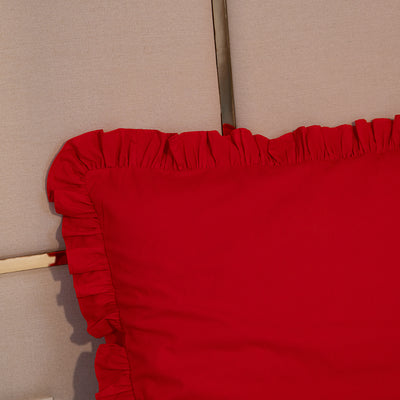 Fronha com Babado Estilo Farmhouse | Vermelho Liso | 100% Algodão | 50x70 cm