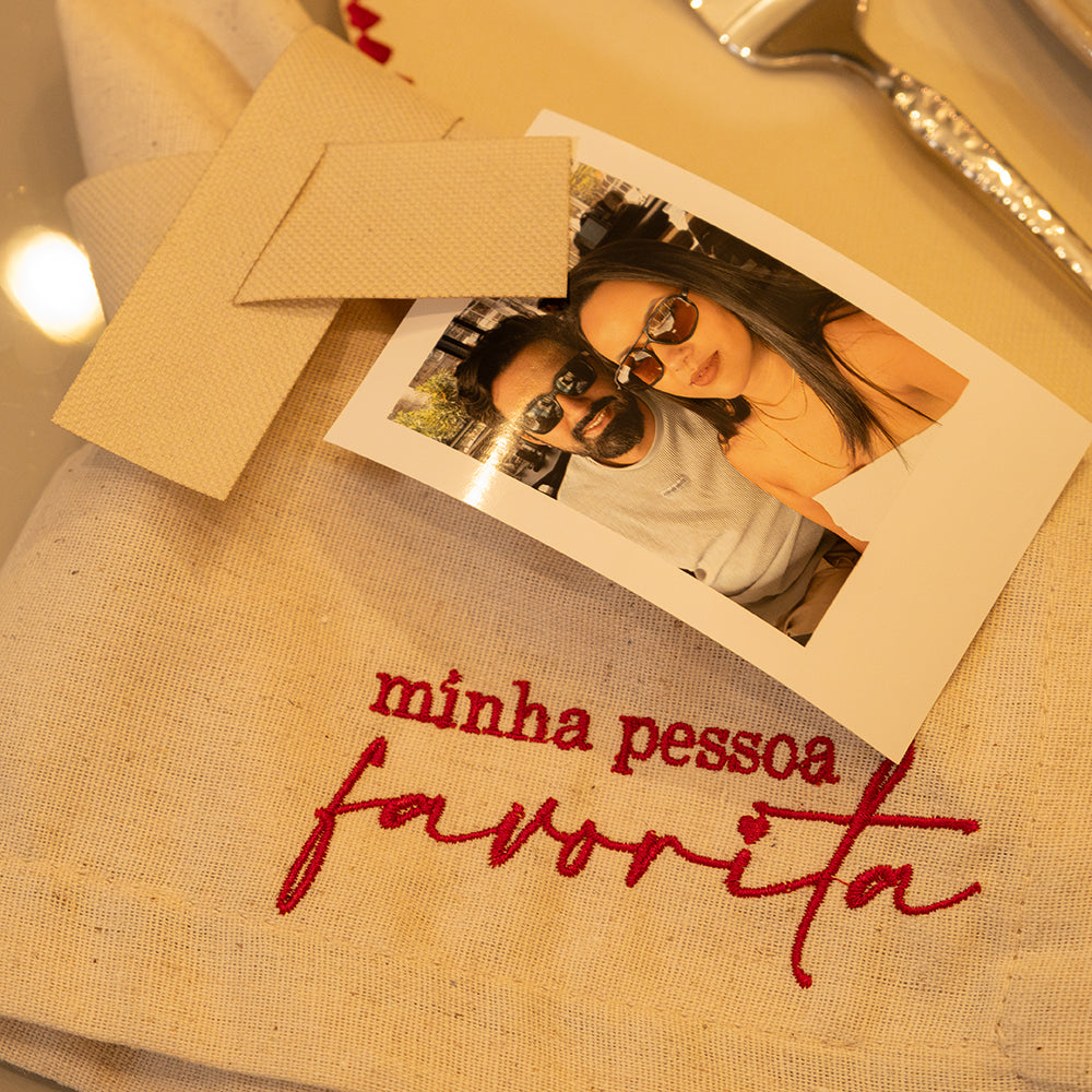 Kit Mesa para 2 | Lugar Americano com Bordado de Corações + Guardanapo Minha pessoa favorita