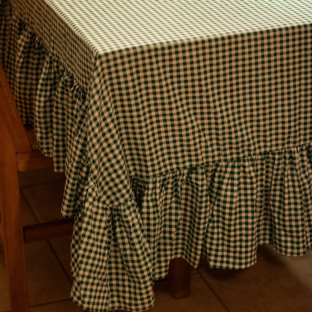 Toalha de Mesa Xadrez Verde com Babado