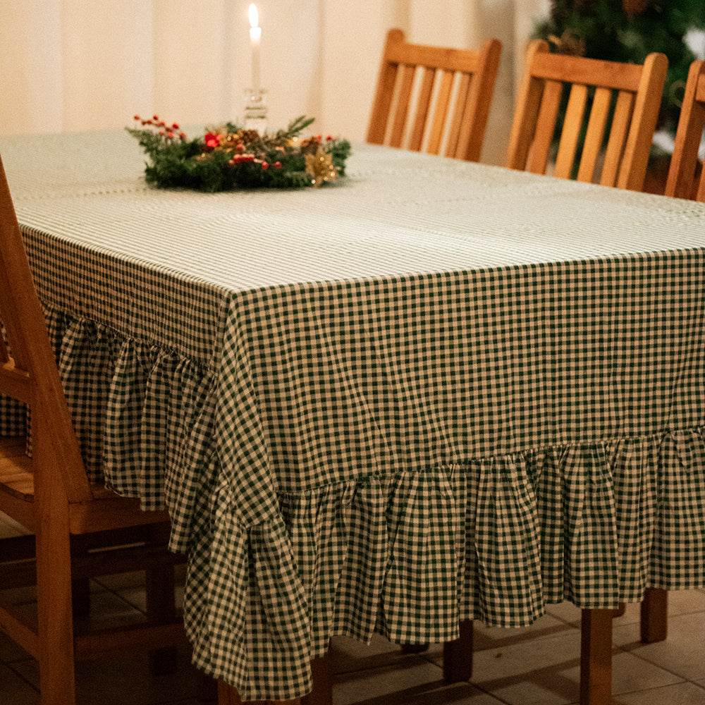 Toalha de Mesa Xadrez Verde com Babado