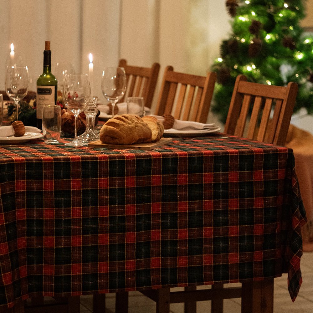 Toalha de Mesa Natal Xadrez Clássico com Lurex