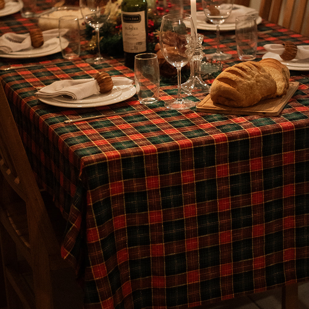 Toalha de Mesa Natal Xadrez Clássico com Lurex