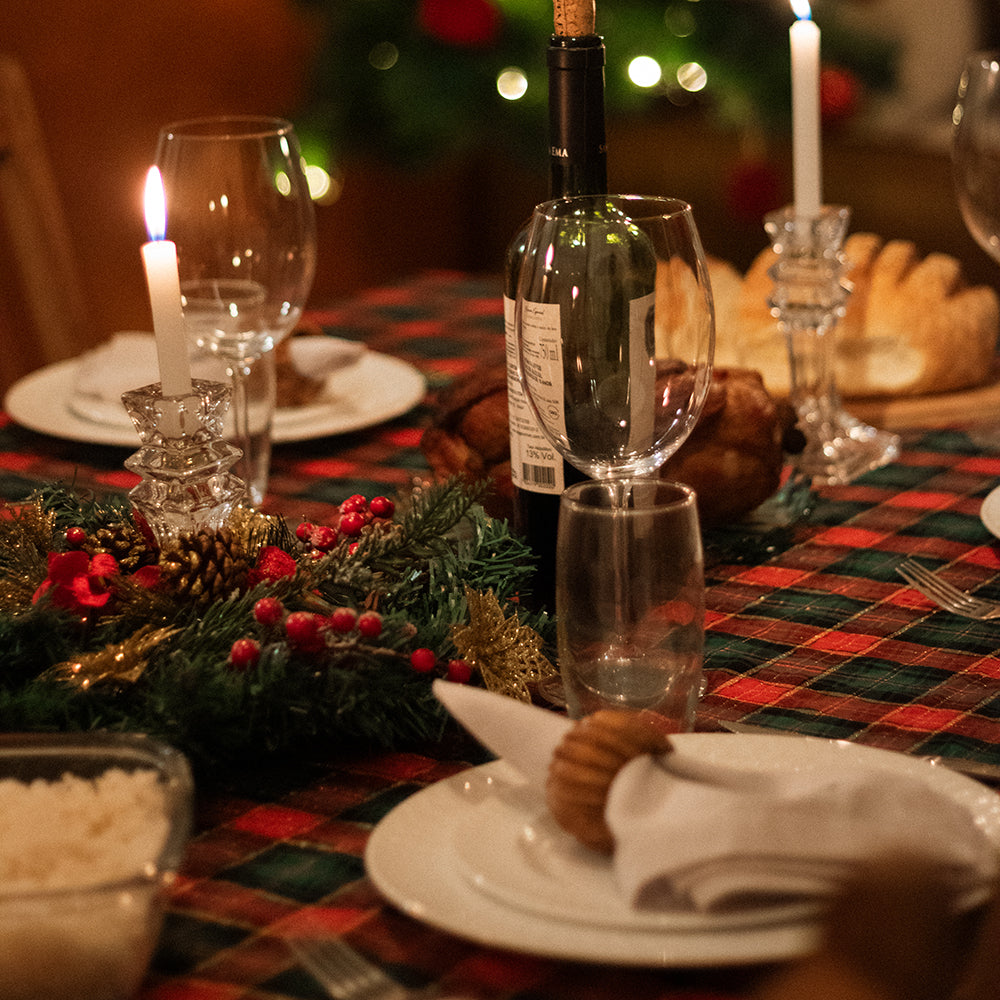 Toalha de Mesa Natal Xadrez Clássico com Lurex