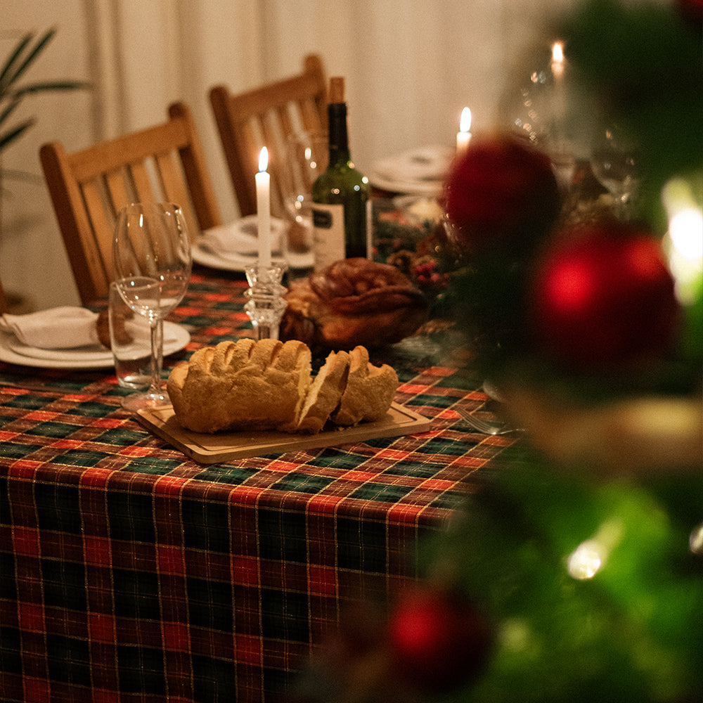 Toalha de Mesa Natal Xadrez Clássico com Lurex