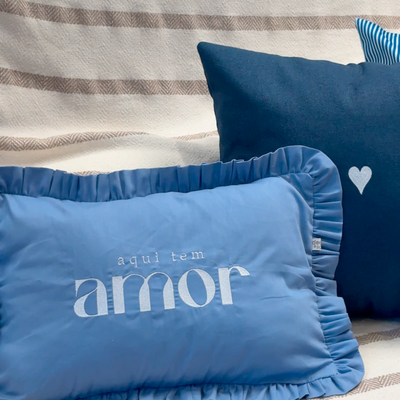 Kit 4 Capas de Almofadas Farmhouse Babado floral e Azul Romântico Bordado
