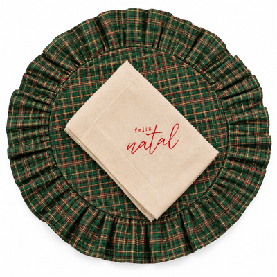 Kit Lugar Americano Xadrez Verde com Babado + guardanapo Feliz Natal