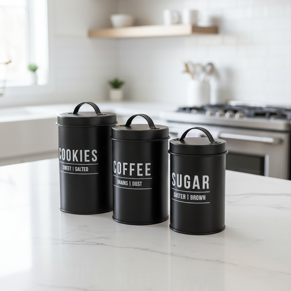 Pote para Açúcar em Aço Galvanizado – Preto Minimalista