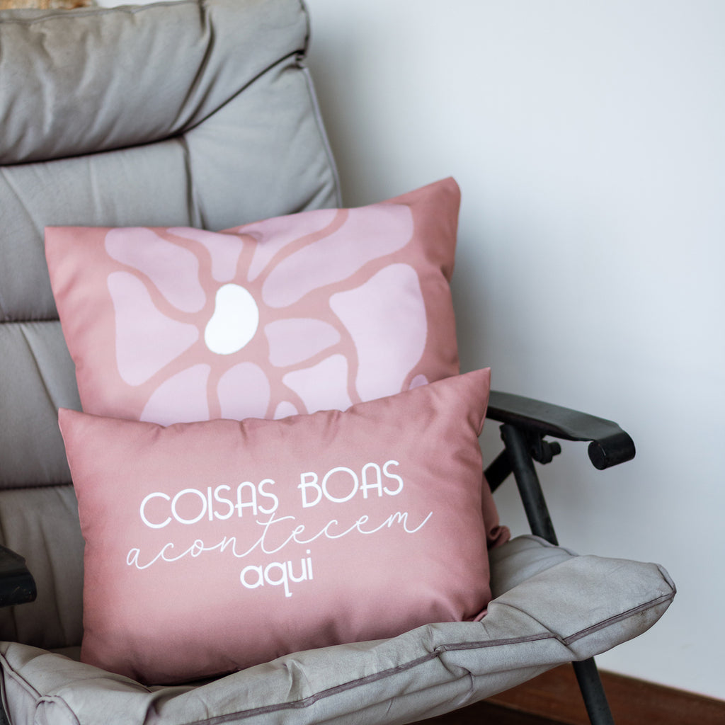Kit 4 capas de almofadas mocha mousse coisas boas acontecem aqui