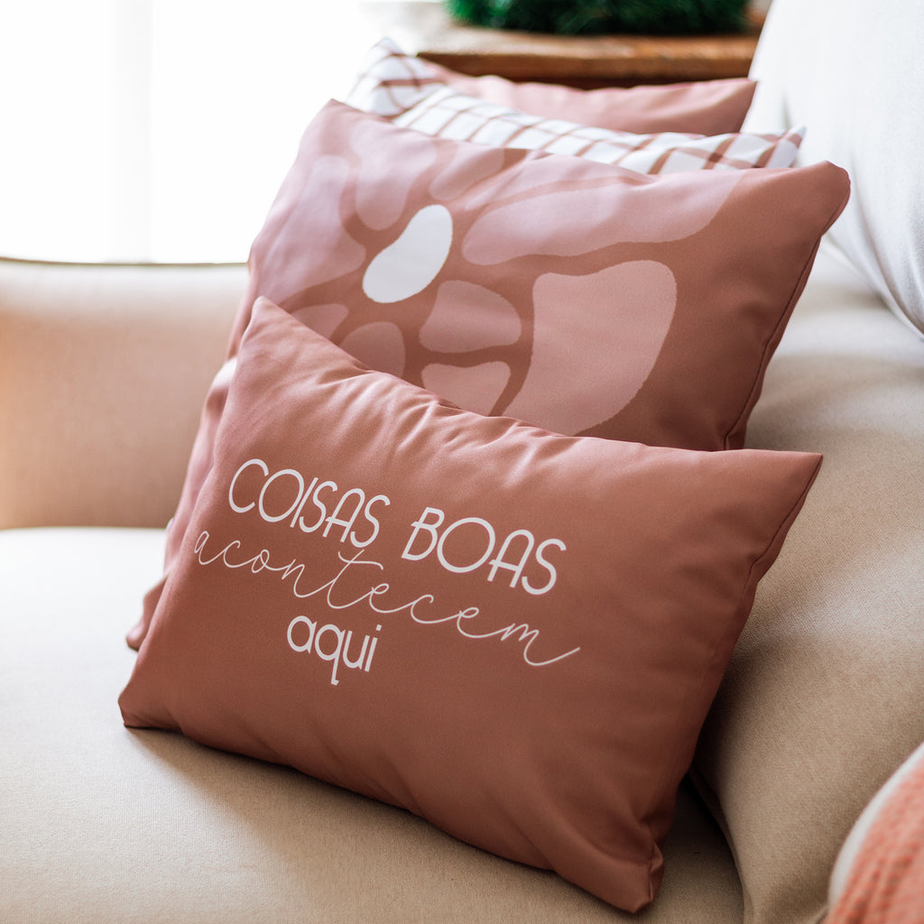 Kit 4 capas de almofadas mocha mousse coisas boas acontecem aqui