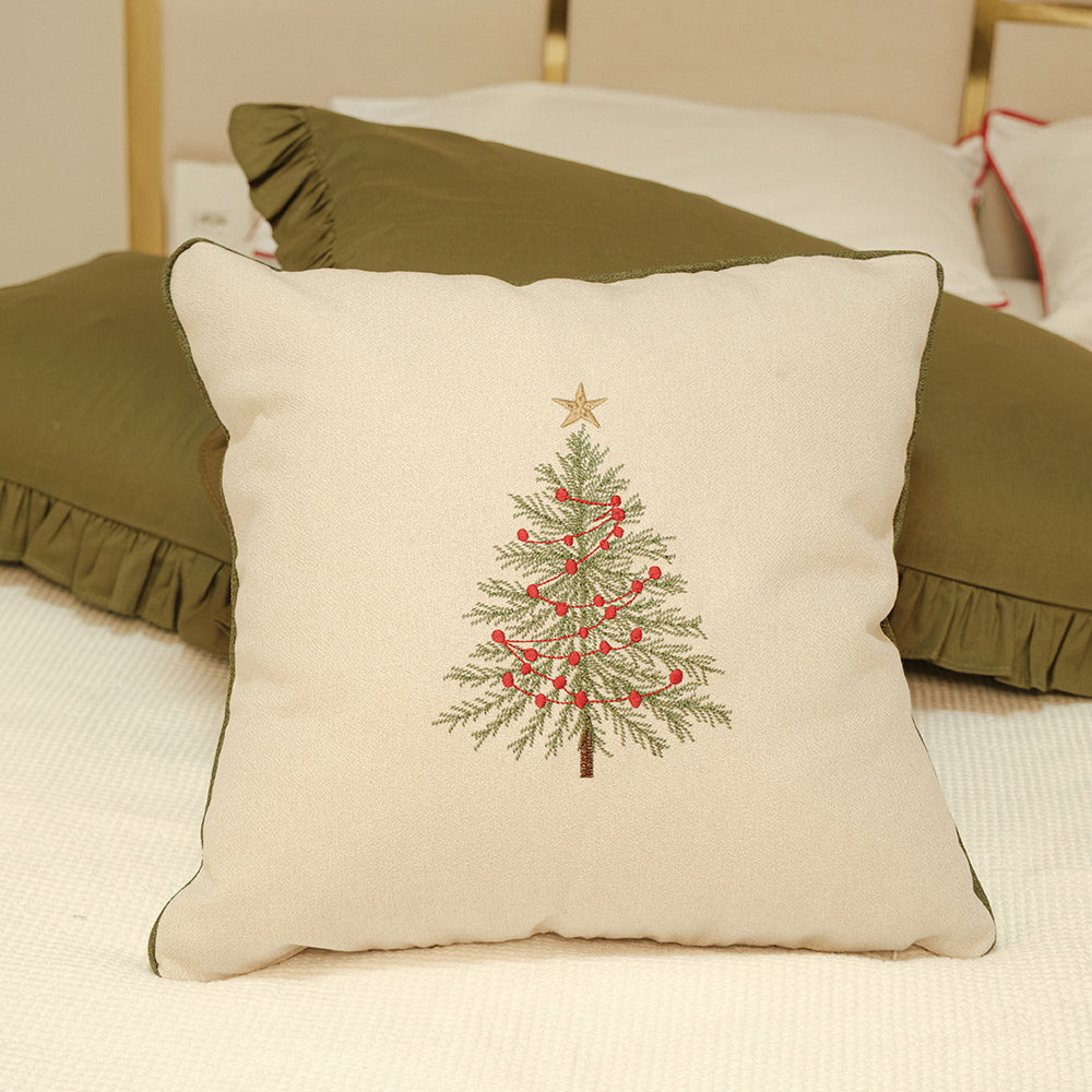 Almofada Bordada Árvore de Natal em Linho Cru – 45x45 cm