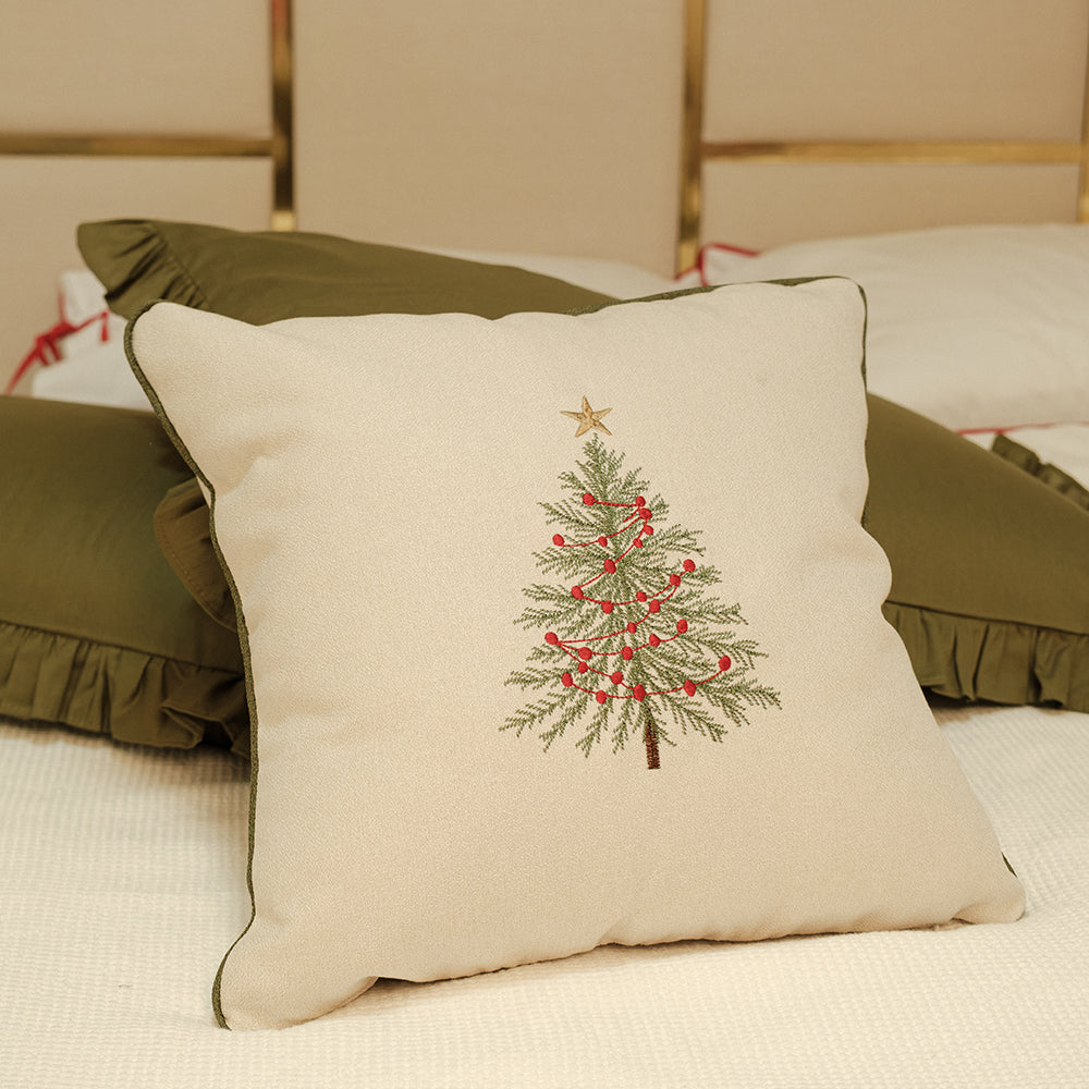 Almofada Bordada Árvore de Natal em Linho Cru – 45x45 cm