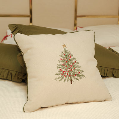 Almofada Bordada Árvore de Natal em Linho Cru – 45x45 cm