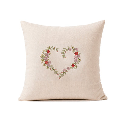 Almofada de Linho com Bordado Coração Floral