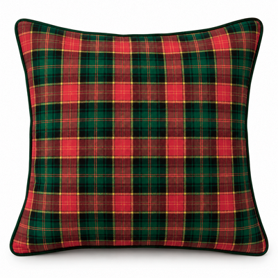 Almofada Natal Xadrez Vermelho e Verde com Vivo – 45x45 cm