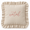 Almofada Feliz Natal Bordada com Babado Linho Cru– 45x45 cm