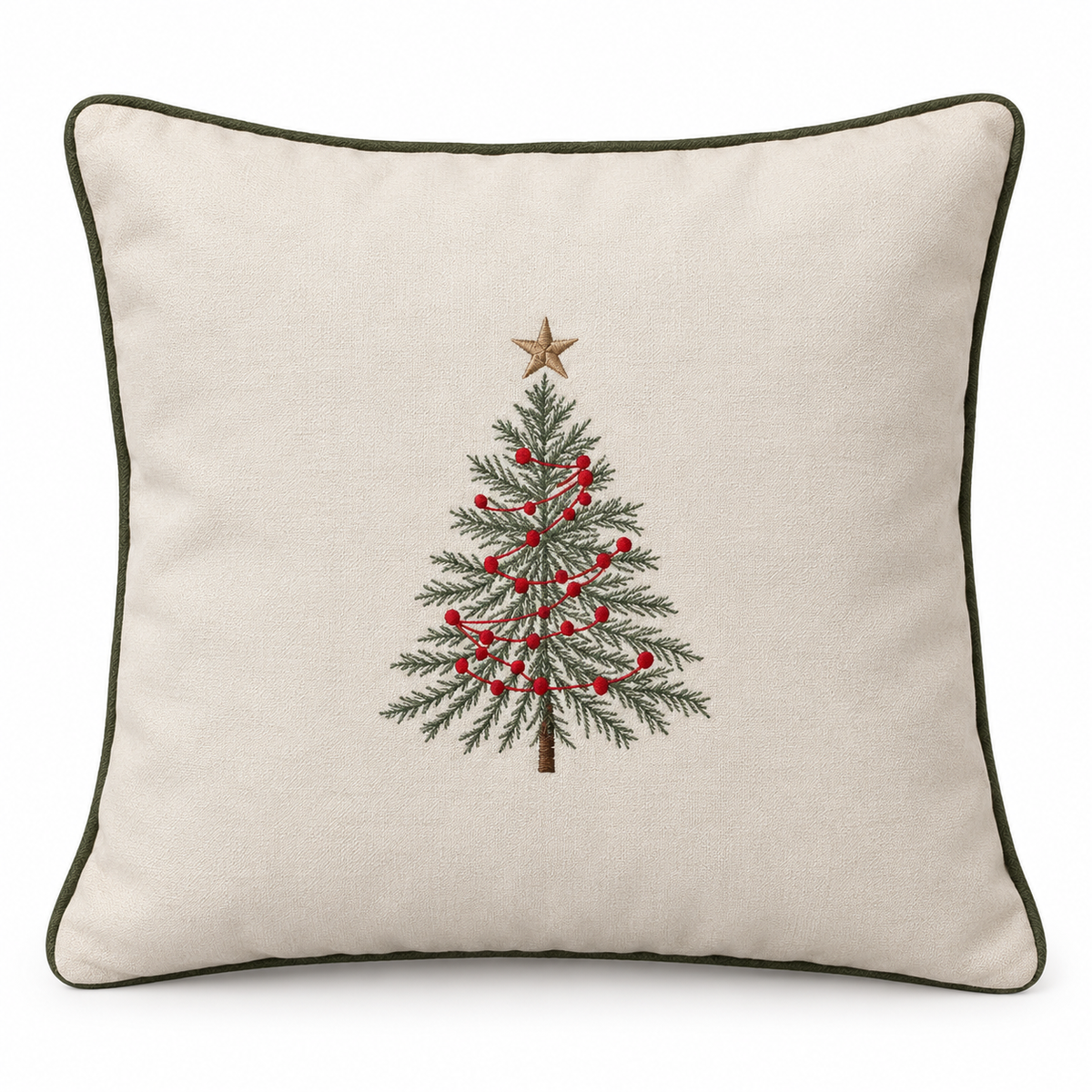 Almofada Bordada Árvore de Natal em Linho Cru – 45x45 cm