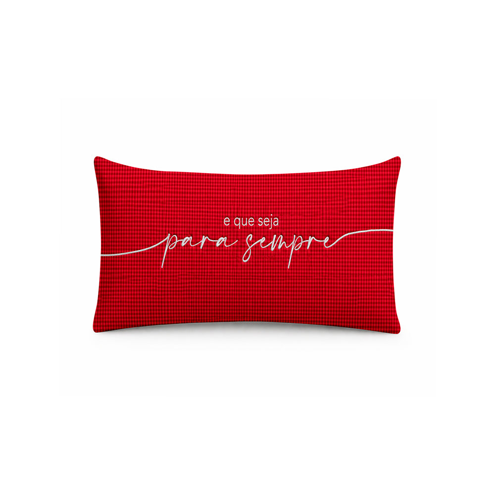 Almofada Baguete Veludo Vermelho com Bordado "E que seja para sempre" | 50x30 cm