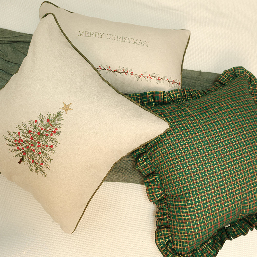 Almofada Bordada Árvore de Natal em Linho Cru – 45x45 cm