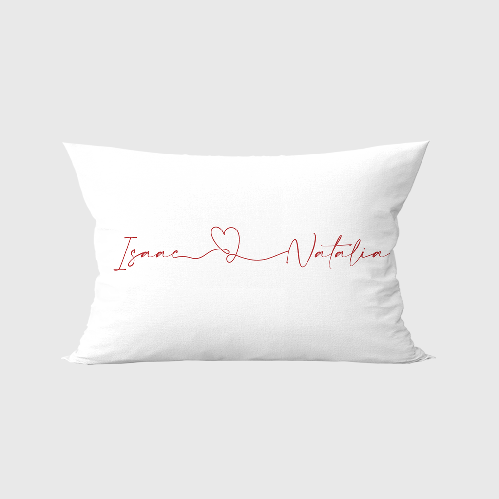 Almofada baguete personalizada com nome do casal 50x30 cm - vermelha