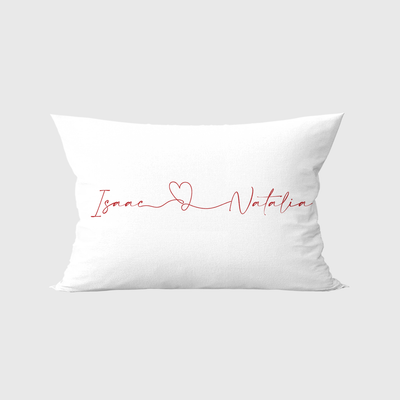 Almofada baguete personalizada com nome do casal 50x30 cm - vermelha