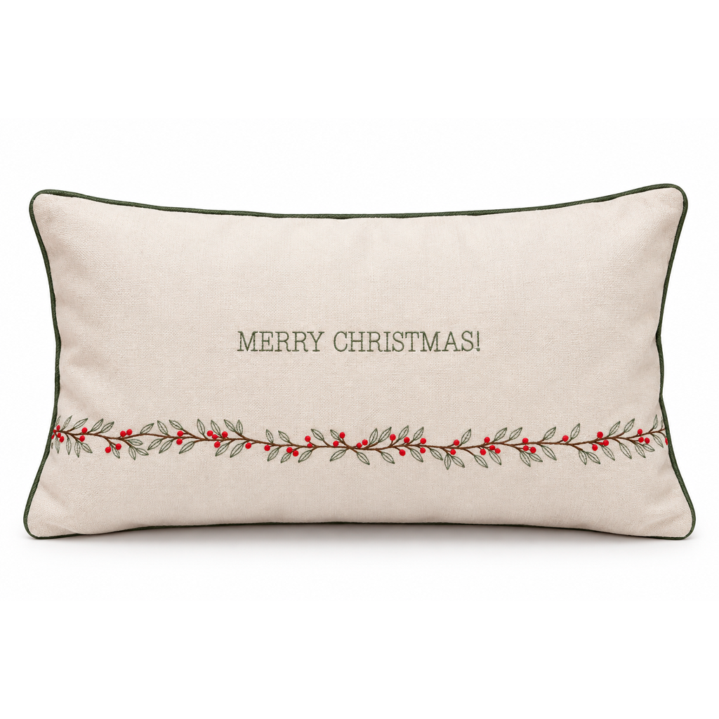 Almofada Baguete Natal Merry Christmas Bordada – 50x30 cm