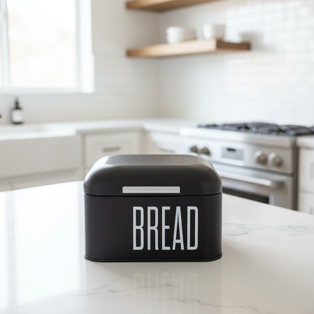 Caixa Porta Pão Minimalista – Preto Fosco