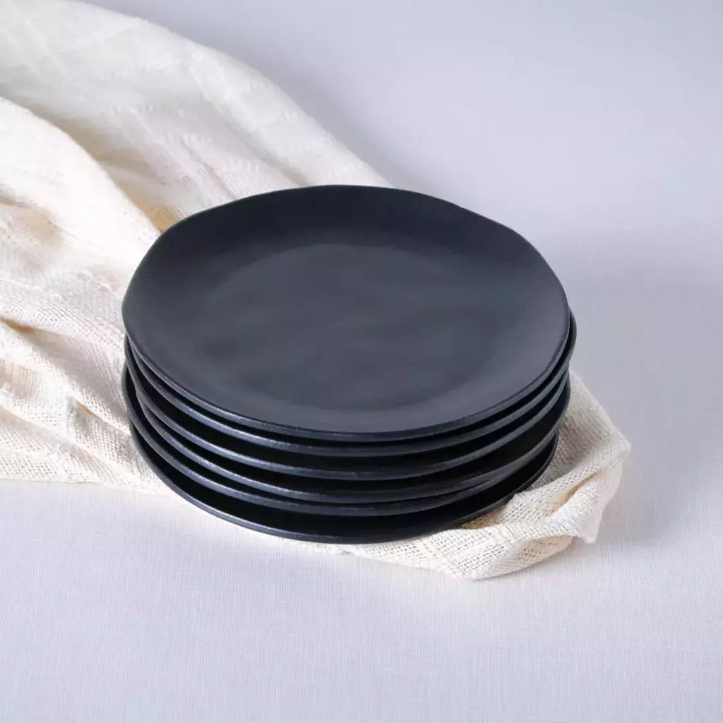 Conjunto com 6 Pratos de Sobremesa Orgânico Preto Matte