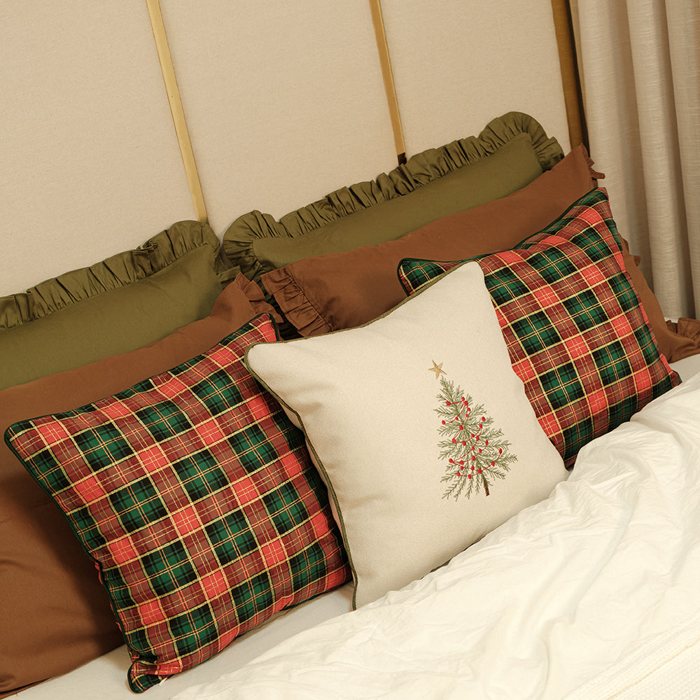 Almofada Natal Xadrez Vermelho e Verde com Vivo – 45x45 cm