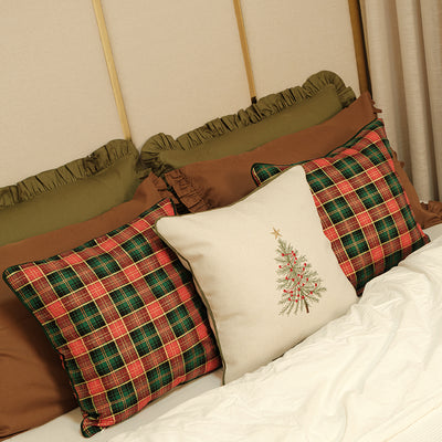 Almofada Natal Xadrez Vermelho e Verde com Vivo – 45x45 cm