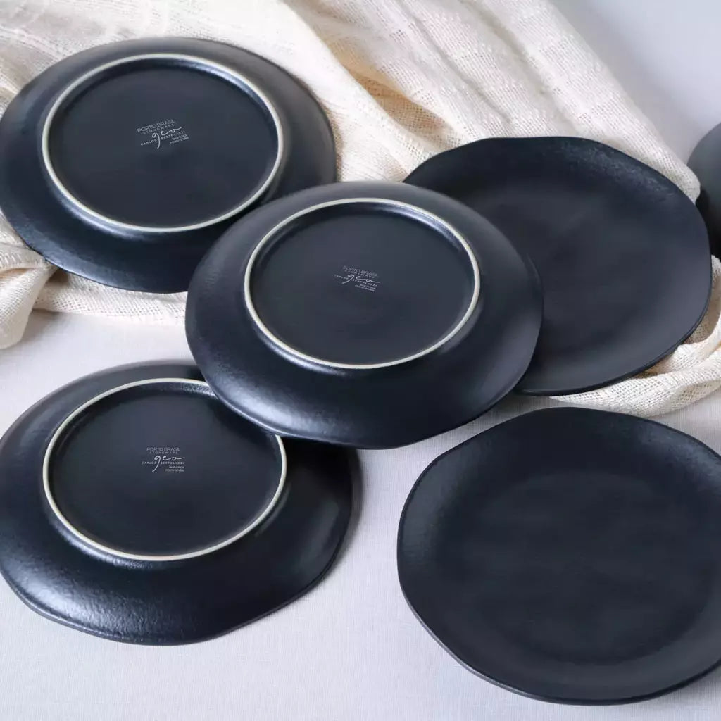 Conjunto com 6 Pratos de Sobremesa Orgânico Preto Matte