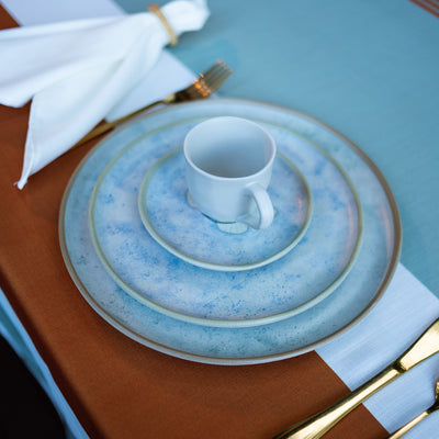 Toalha de mesa em linho rústico listras - terracota e verde
