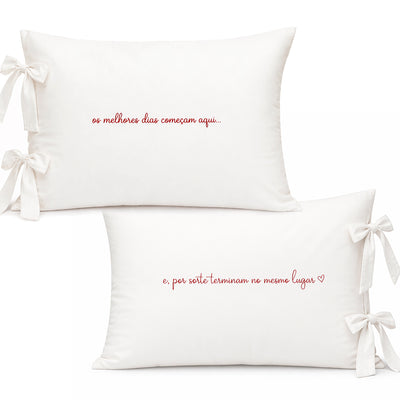 Dupla de Fronhas de Laço com Frase Bordada | 100% Algodão | 50x70 cm | Branco